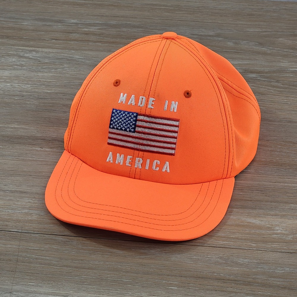 Unionwear Made in America Hat USA Flag Embroidered Orange Baseball Cap